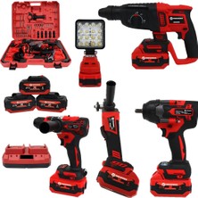 Prohummer HKT507 Yeni Nesil Kırmızı Işıklı 5li Kömürsüz Akülü Makine Seti 21V 4AH (Kırıcı Delici Matkap, 800NM Somun Sıkma, Vidalama, LED Işık, Avuç Taşlama)