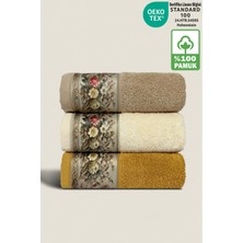 Ellaline Fıore 3'lü Havlu Seti %100 Pamuk Sertifikalı, Çiçek Desenli El / Yüz / Mutfak Havlusu 50X90CM