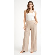 Kadın Krem Rengi  Beli Lastikli Kumaş