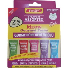Delixa Meow Gourmet 5 Çeşit Karma Paket - Gurme Püre Kedi Ödül Maması - 25'li Paket - Toplam 300 Gram