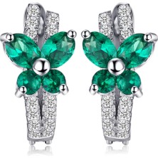 Normadia Parlak Zümrüt Taşlı Işıltılı Kadın Gümüş Fiyonk ve Kelebek Küpe