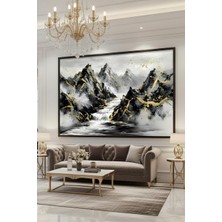 Safir Design Lüks Siyah ve Altın Soyut Manzara Duvar Sanatı | Modern Çerçeveli Tablo