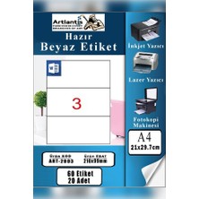 Artlantis A4 3 Lü Hazır Etiket 210X99 mm 20 Sayfa 1 Paket Kendinden Yapışkanlı Fotokopi Lazer Inkjet Kağıdı Yazıcılar Için Uyumlu