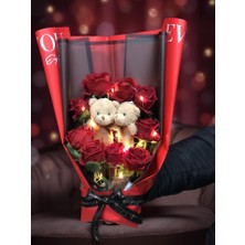 Masalsı Concept LED Işıklı Yapay Gül Buketi | Peluş Ayıcık Detaylı Şık Tasarım