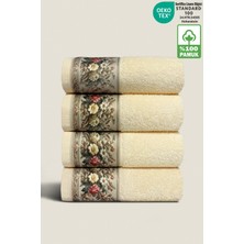 Ellaline Fıore 4'lü Havlu Seti %100 Pamuk Sertifikalı, Çiçek Desenli El / Yüz / Mutfak Havlusu 50X90CM