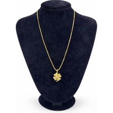 Pangu Altın Renk Zirkon Taşlı Yonca Figürlü Çelik Kolye