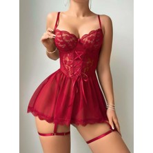 Budi Kadın Kırmızı Dantel Detaylı Bağlamalı Fantezi Kostüm 2248