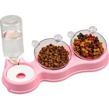 Delixa Çift Hazneli- 3' Lü Beslenme Mama ve Su Kabı Pembe 1000 ml 36 * 21 * 16 cm