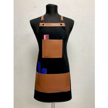 Siyah Deri Cep Detaylı Boydan Antik Iş Önlüğü