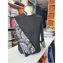 Siyah Çiçek Desenli Aşçı Ceketi