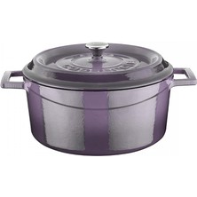 Delixa Cookware Yuvarlak Fırın Tenceresi, Çap 24 Cm, Dökme Demir, Mor, 24 cm