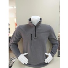 Gri Cep Detaylı Polar Sweatshirt