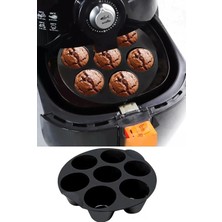 Delixa Airfryer Silikon 7'li Muffin Kek Kalıbı - Kek ve Çörek Pişirme Kabı Silikon Kalıp Siyah - (Bpa Free)