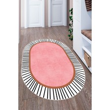 Pelura Halı Modern Çizgili Oval Dijital Baskılı Kaymaz Taban Yıkanabilir Halı Salon Oturma Odası Antre Hol Halısı