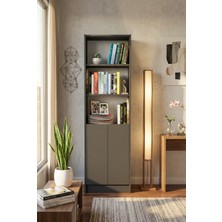 Yeti Mobilya FLAT56 Kitaplık 2 Kapaklı Kütüphane Çok Amaçlı Dolap Antrasit