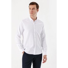Morven  Erkek Beyaz Trend Jakar Desen Düğmeli Yaka Slim Fit Gömlek