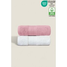 Ellaline 2'li Havlu Seti %100 Pamuk Sertifikalı, El / Yüz / Mutfak Havlusu Takımı Pembe - Beyaz - 50X80CM