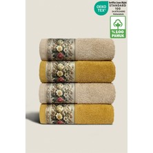 Ellaline Fıore 4'lü Havlu Seti %100 Pamuk Sertifikalı, Çiçek Desenli El / Yüz / Mutfak Havlusu 50X90CM