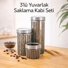 Padilon 3’lü Yuvarlak Saklama Kabı Seti 500 ml + 1,1 Lt + 1,7 Lt Cam Görünümlü Kırılmaz Plastik