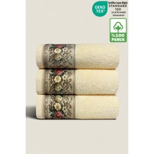 Ellaline Fıore 3'lü Havlu Seti %100 Pamuk Sertifikalı, Çiçek Desenli El / Yüz / Mutfak Havlusu 50X90CM