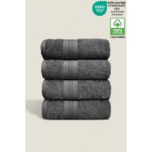 Ellaline 4'lü Havlu Seti %100 Pamuk Sertifikalı, El / Yüz / Mutfak Havlusu Takımı Antrasit 50X80CM