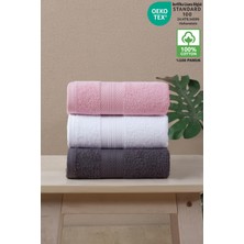 Ellaline 3'lü Havlu Seti %100 Pamuk Sertifikalı Elmas Desen Bordür El / Yüz Havlusu Takımı 50X80CM