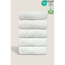 Ellaline 5'li Havlu Seti %100 Pamuk Sertifikalı, El Yüz Mutfak Havlusu Takım Elmas Desen Bordür Beyaz 50X80CM