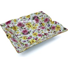 Bıyıklı Tobacco Altın Yaldızlı Çiçek Desenli Premium Porselen Küllük