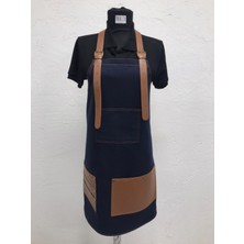 Lacivert Deri Cep Detaylı Antik Boydan Iş Önlüğü