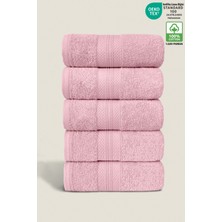 Ellaline 5'li Havlu Seti %100 Pamuk Sertifikalı, El Yüz Mutfak Havlusu Takımı Elmas Bordürlü Pembe 50X80CM