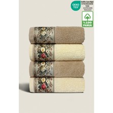 Ellaline Fıore 4'lü Havlu Seti %100 Pamuk Sertifikalı, Çiçek Desenli El / Yüz / Mutfak Havlusu 50X90CM