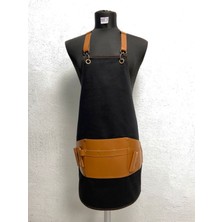 Siyah Deri Cep Detaylı Boydan Antik Iş Önlüğü