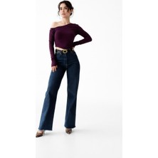 Sagre&Sisters Tek Omuz Uzun Kollu Mürdüm Crop Bluz