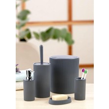 Delixa 5 Parça Lüx Plastik Banyo Seti 7 Litre Dokunmatik Çöp Kovalı, Antibakteriyel Fırça (Gri)