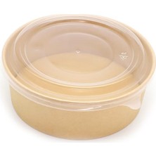 Omeyva Yuvarlak Şeffaf Kapaklı Kağıt Karton Kraft Salata Yemek Kabı Kase- 38 Oz - 1100 Ml. -30 Adet