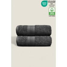 Ellaline 2'li Havlu Seti %100 Pamuk Sertifikalı, El / Yüz / Mutfak Havlusu Takımı Antrasit - 50X80CM
