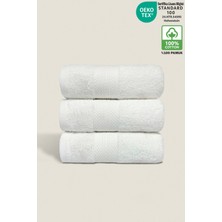 Ellaline 3'lü Havlu Seti %100 Pamuk Sertifikalı Elmas Desen Bordür Beyaz El / Yüz Havlusu Takımı 50X80CM