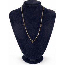 Pangu Nazar Boncuklu Yonca Figürlü Altın Renk Çelik Kolye