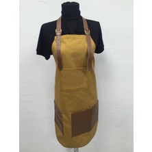 Antrasit Sarı Deri Cep Detaylı Boydan Antik Iş Önlüğü