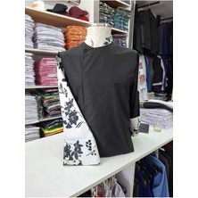 Siyah Kolu Çiçek Desenli Aşçı Ceketi