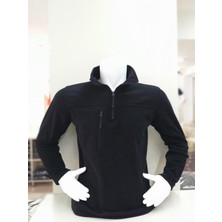 Siyah Fermuar Detaylı Polar Sweatshirt