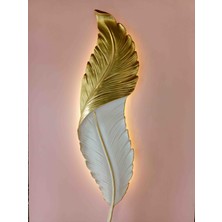 Aszen Dekor LED Işıklı Dekoratif Kuş Tüyü aplik 62×18 cm – Pilli, Yarı Gold Yarı Beyaz Duvar Dekoru