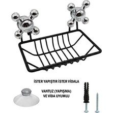 Tesitay Vidalı ve Vantuzlu Siyah Renk Sabunluk Şampuanlık Mutfak Banyo Lavabo Için Uygundur