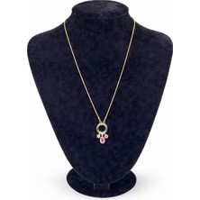 Pangu Altın Renk Pembe Zirkon Taş Detaylı Modern Çelik Kolye