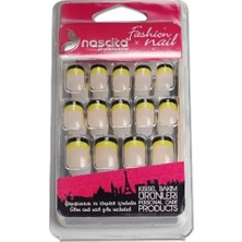 Delixa Şeffaf Simli Sarı Siyah French Takma Tırnak (24'lü)