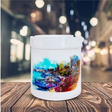 Hediyara Yağlıboya Efekti Manzara Baskılı Küllük Kül Tablası-3585314