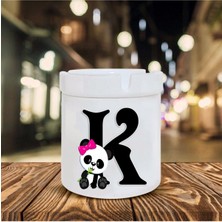 Hediyara Panda Desenli K Harfi Baskılı Seramik Küllük