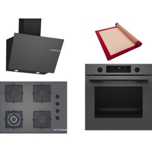 Bosch Gri 3 Lü Ankastre Set 536 ( HUA736EN0T - POH7C9P31O - DWK66PJ70T  ) 67CM Wok Bek Ocak - Buhar Destekli - Pişirme Matı ile