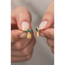 Normadia Gezegen Temalı Sitrin Taşlı Kadın 925 Ayar Gümüş Küpe