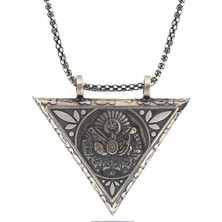 Akıllı Durak 925 Ayar Gümüş Üçgen Içi Açılabilen Osmanlı Arma Muskalık Gümüş Kolye T6059 (491)